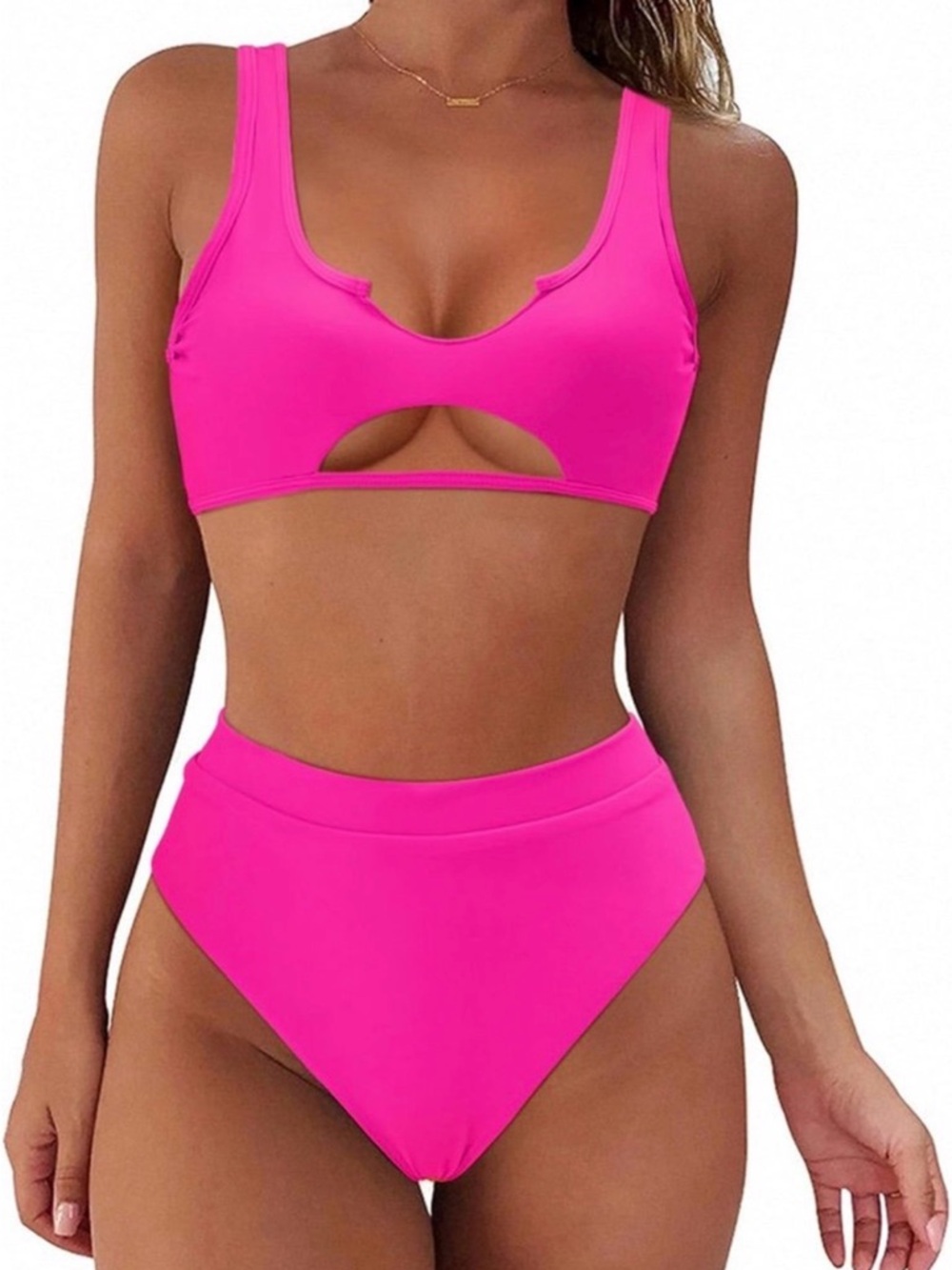 NWOT Hot Pink Cutout High-Waist Bikini Set size Medium